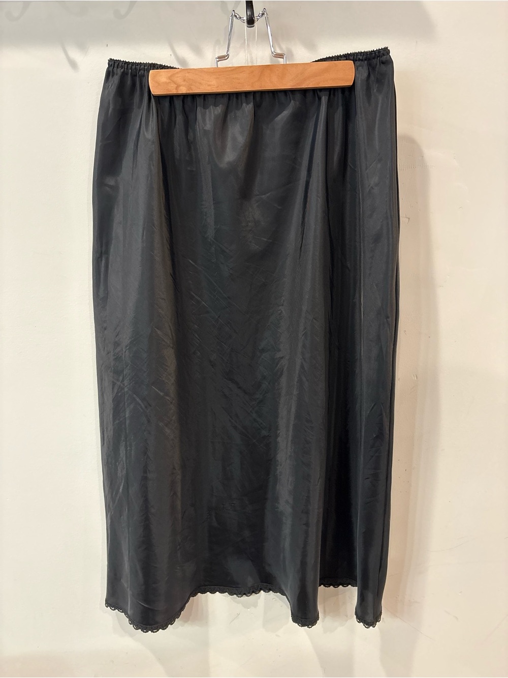 Vintage Warner's Black Midi Slip Skirt with Scalloped Hem